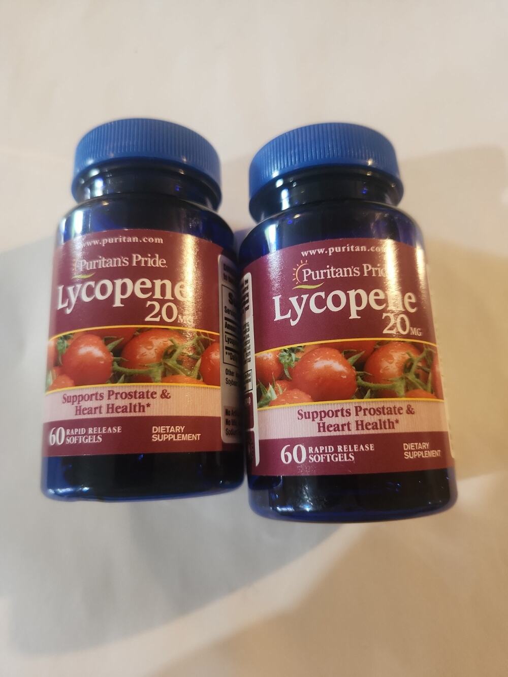 LOT OF 2 Lycopene 60 Softgels Each 20 mg by Puritan's Pride- Exp 06/28